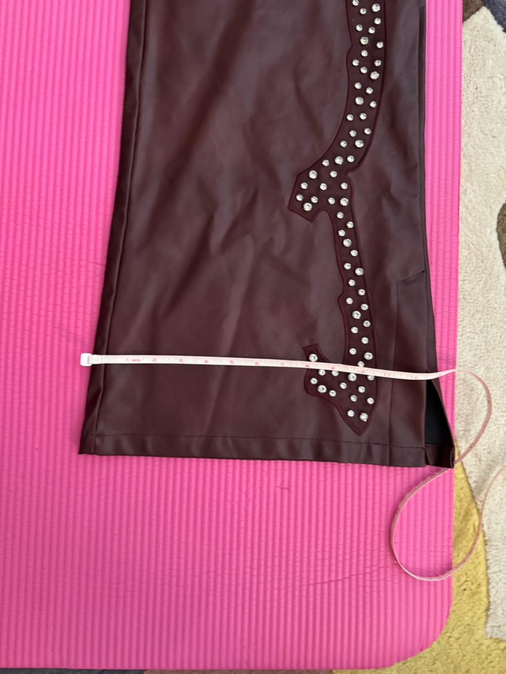 Akira Studded Wine brown / burgundy faux Leather Wide-Leg Pants - Picture 10 of 11